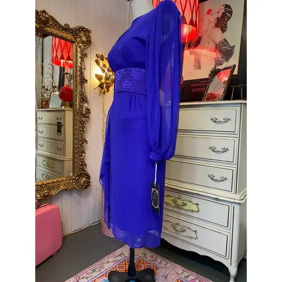 vintage 1980s purple silk dress by wayne clark sheer statement 80s fashion sm 26 - Picture 7 of 11
